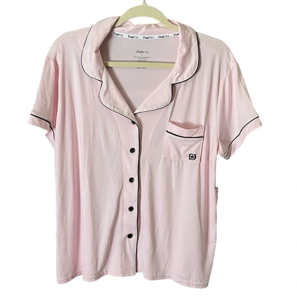 Born Pink Black Trim Size Large 2 Piece Pajama Short Sleeve Pants Set - Picture 3 of 9